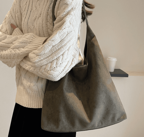 Street-Style Suede Bucket Bag