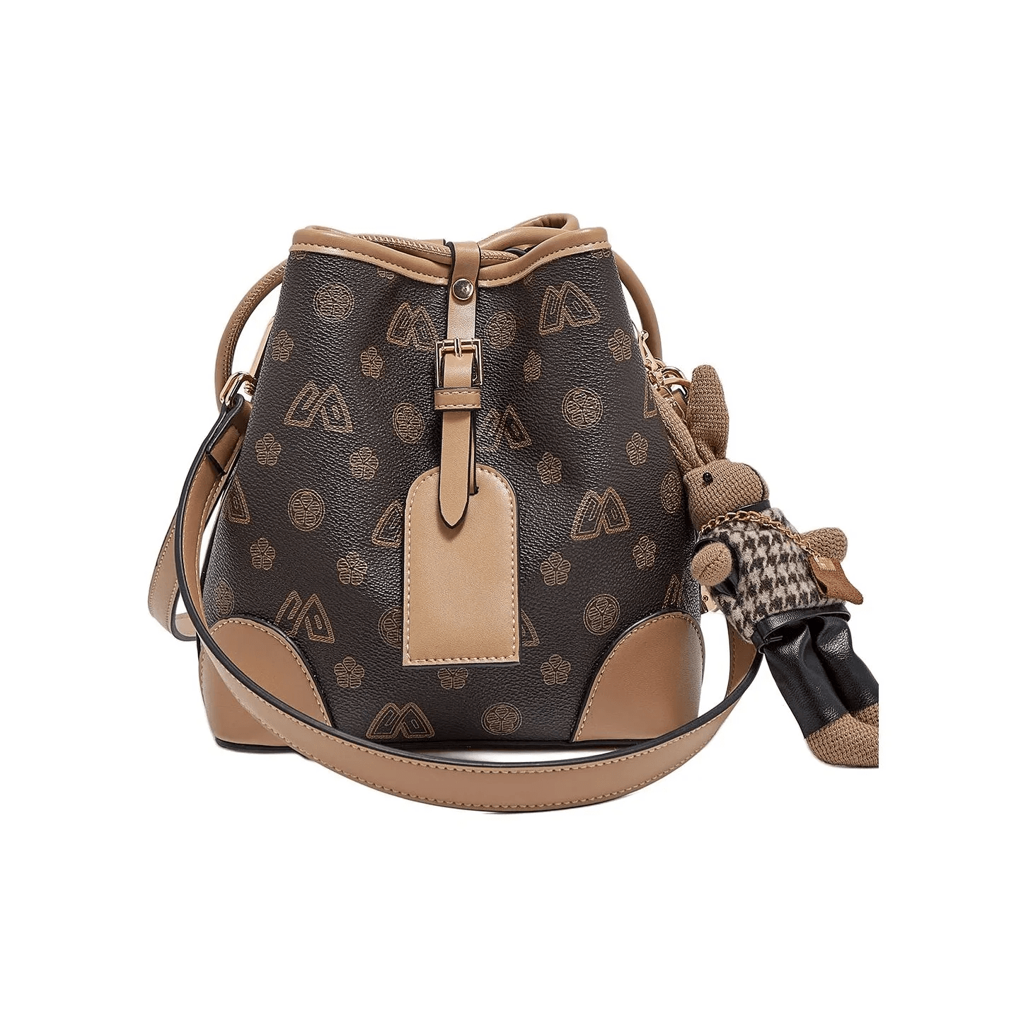 Customizable Brown PU & PVC Bucket Bag with Adjustable Strap