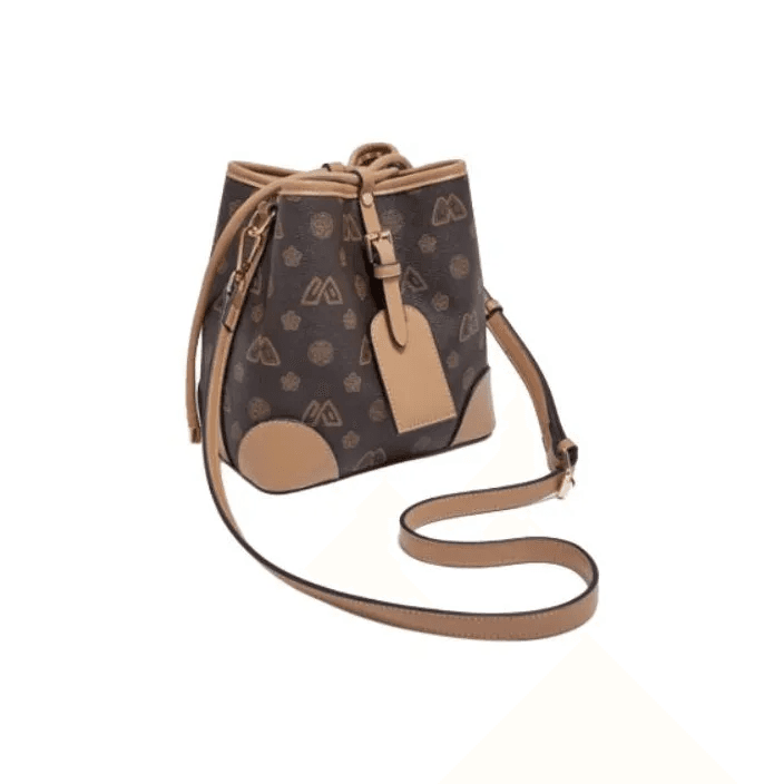 Customizable Brown PU & PVC Bucket Bag with Adjustable Strap
