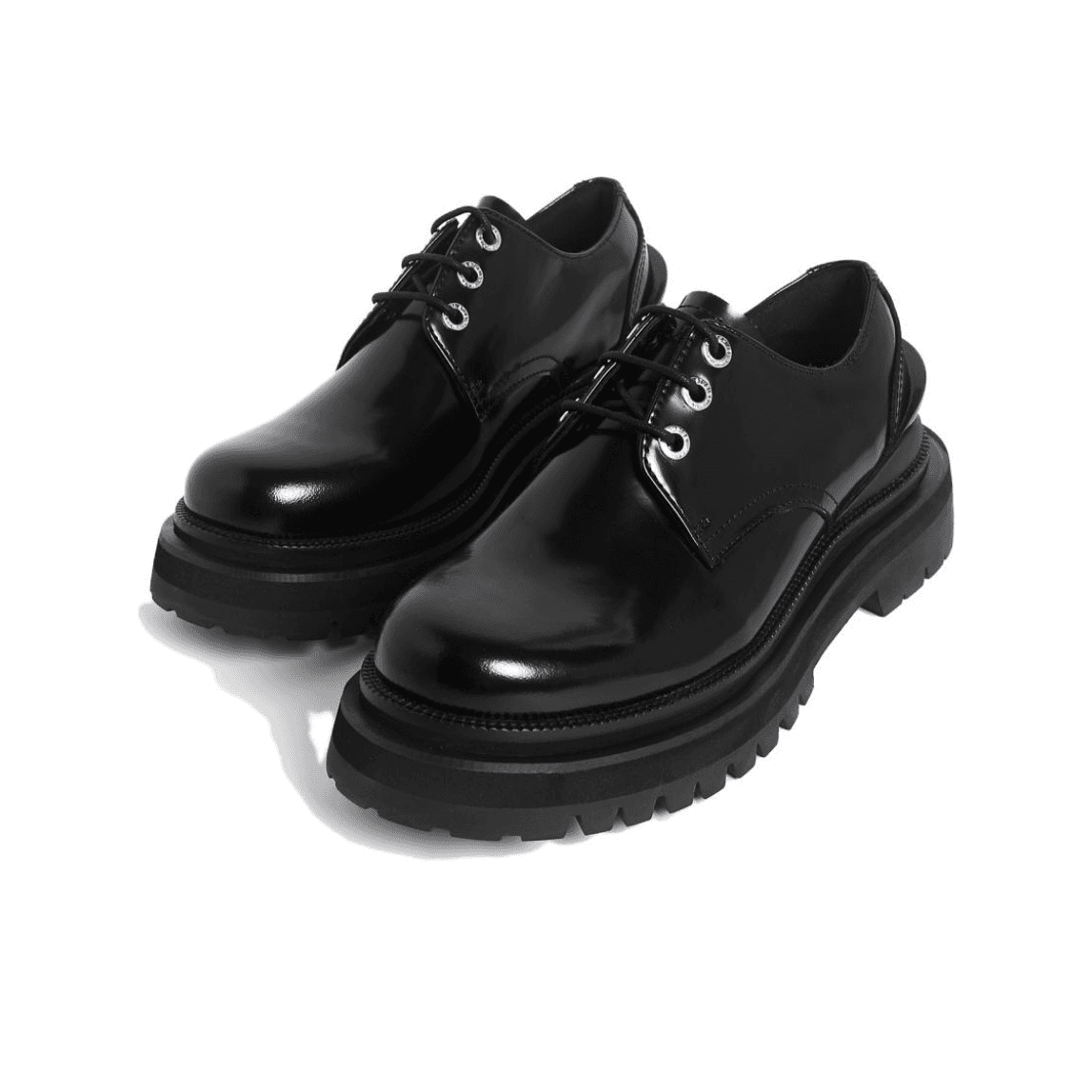 XINZIRAIN Classic Black Leather Low-Top Chunky Sole Unisex Casual Shoes