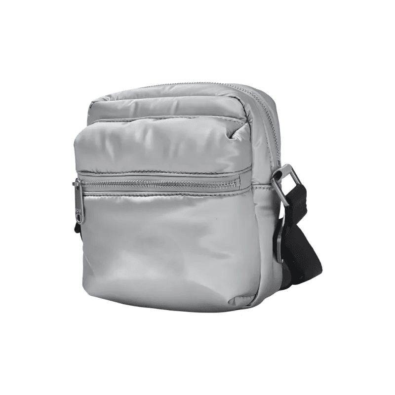 Silver Single Strap Crossbody Bag with Zipper Closure