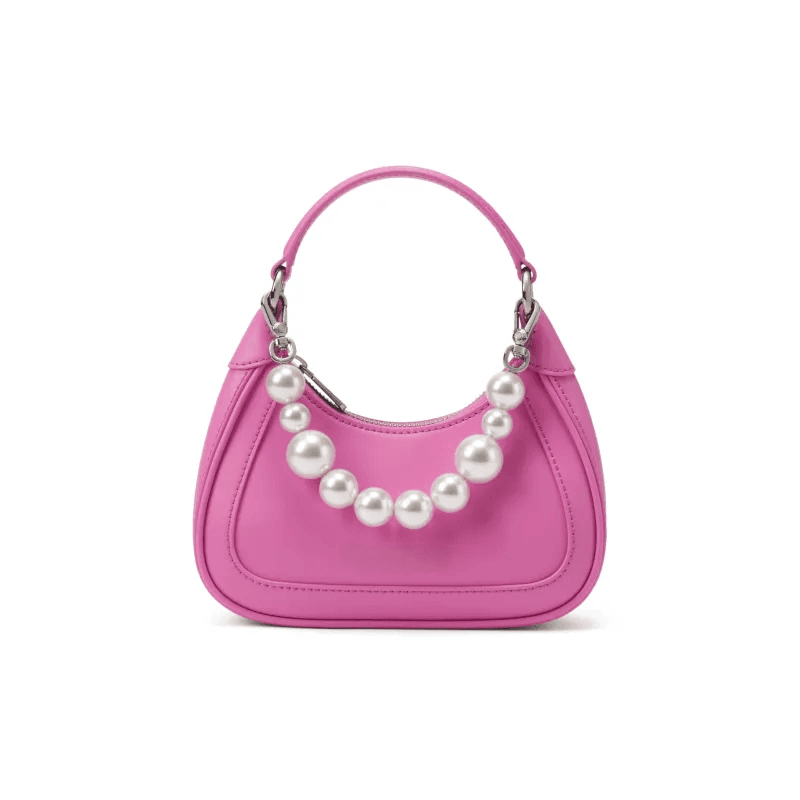 Customizable Mini PU Pearl-Decorated Pink Handbag with Detachable Strap