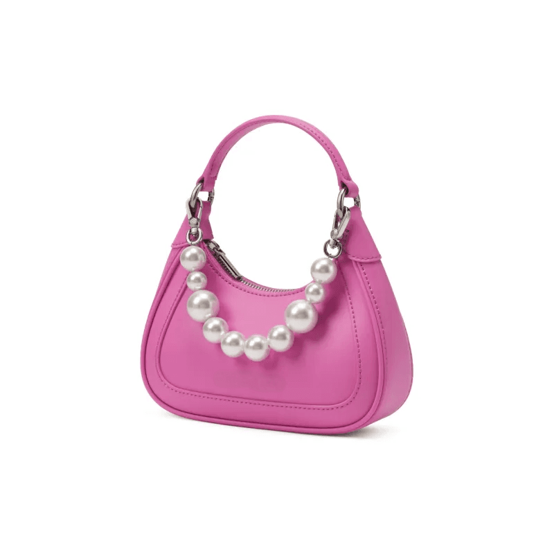Customizable Mini PU Pearl-Decorated Pink Handbag with Detachable Strap