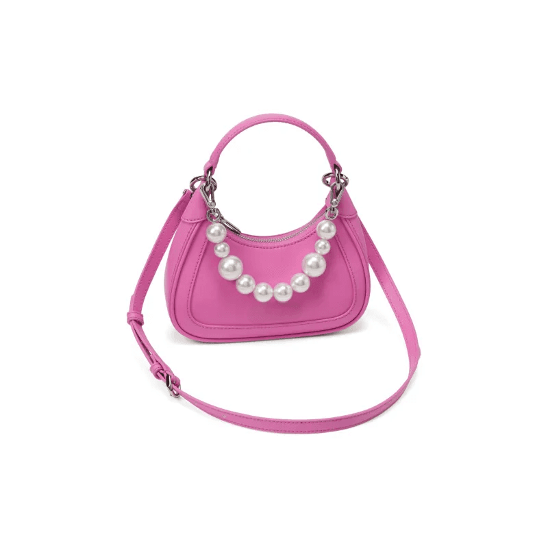 Customizable Mini PU Pearl-Decorated Pink Handbag with Detachable Strap