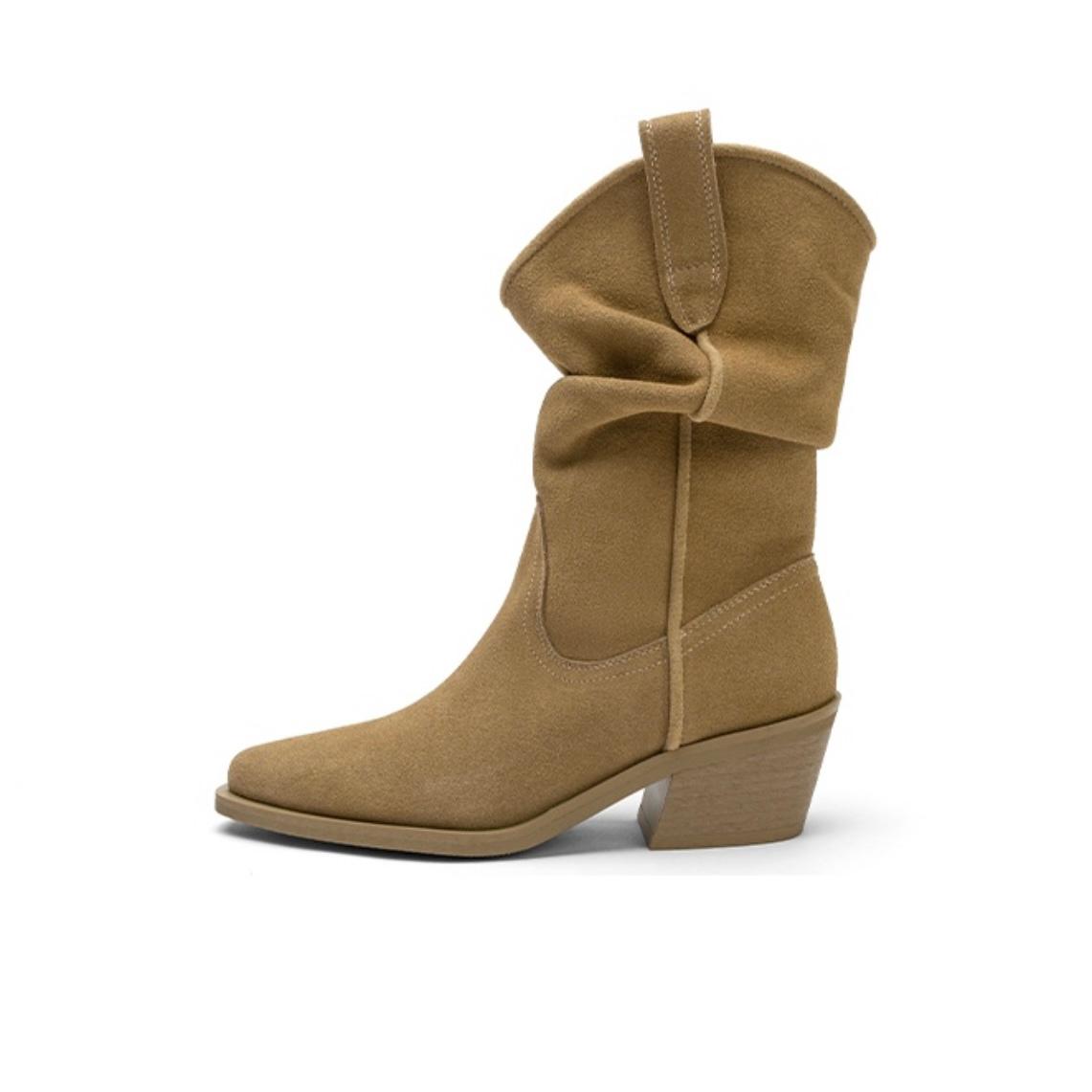 XINZIRAIN Custom Fashion Low Block Heel Pointed-Toe Boots for Winter Warmth
