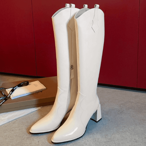 Knee high boot of plain color or ladies’ pointed toe high knight boot