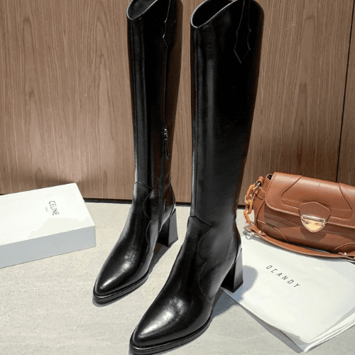 Knee high boot of plain color or ladies’ pointed toe high knight boot