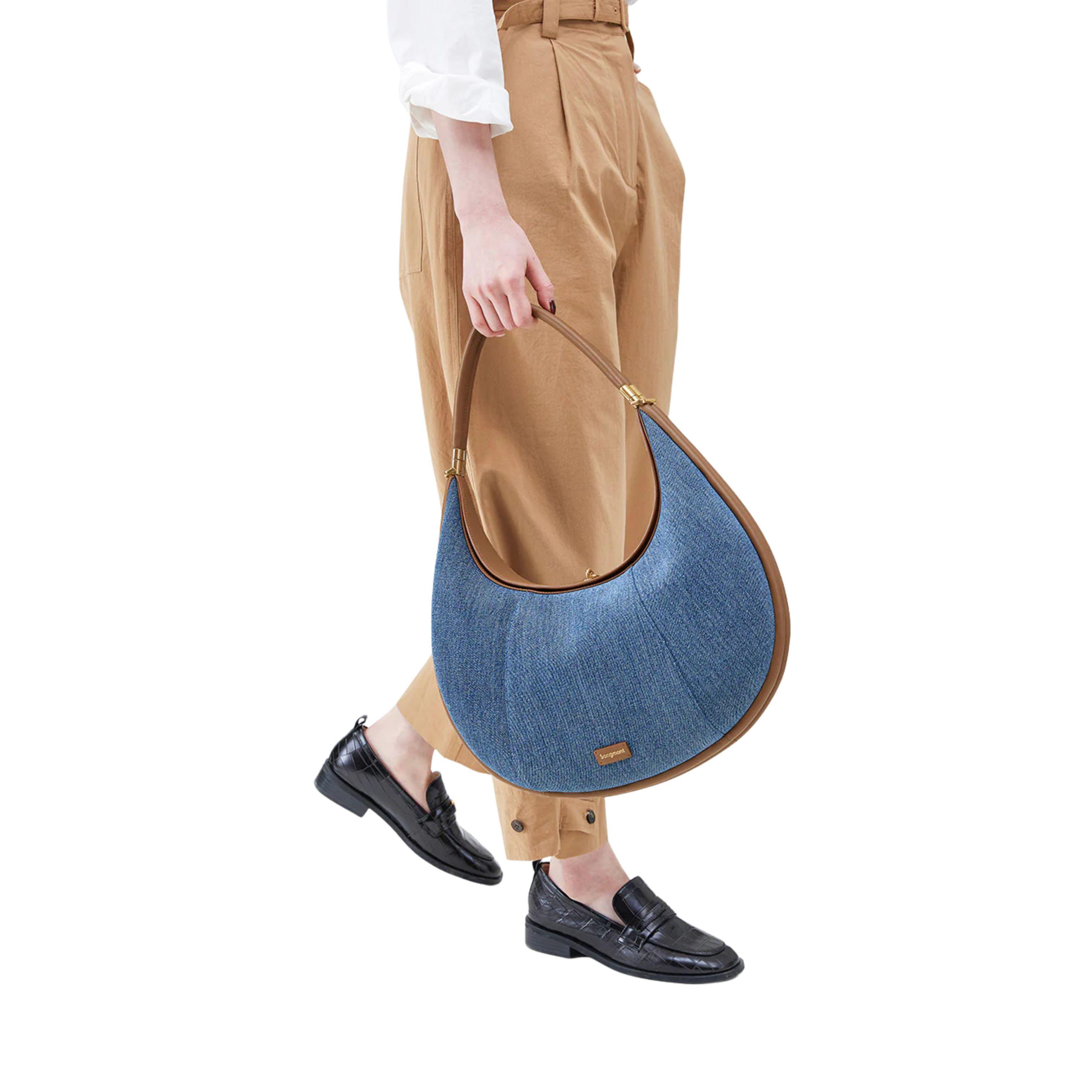 Denim Moon Bag & Crescent Bag with Leather Trim, Stylish & Durable