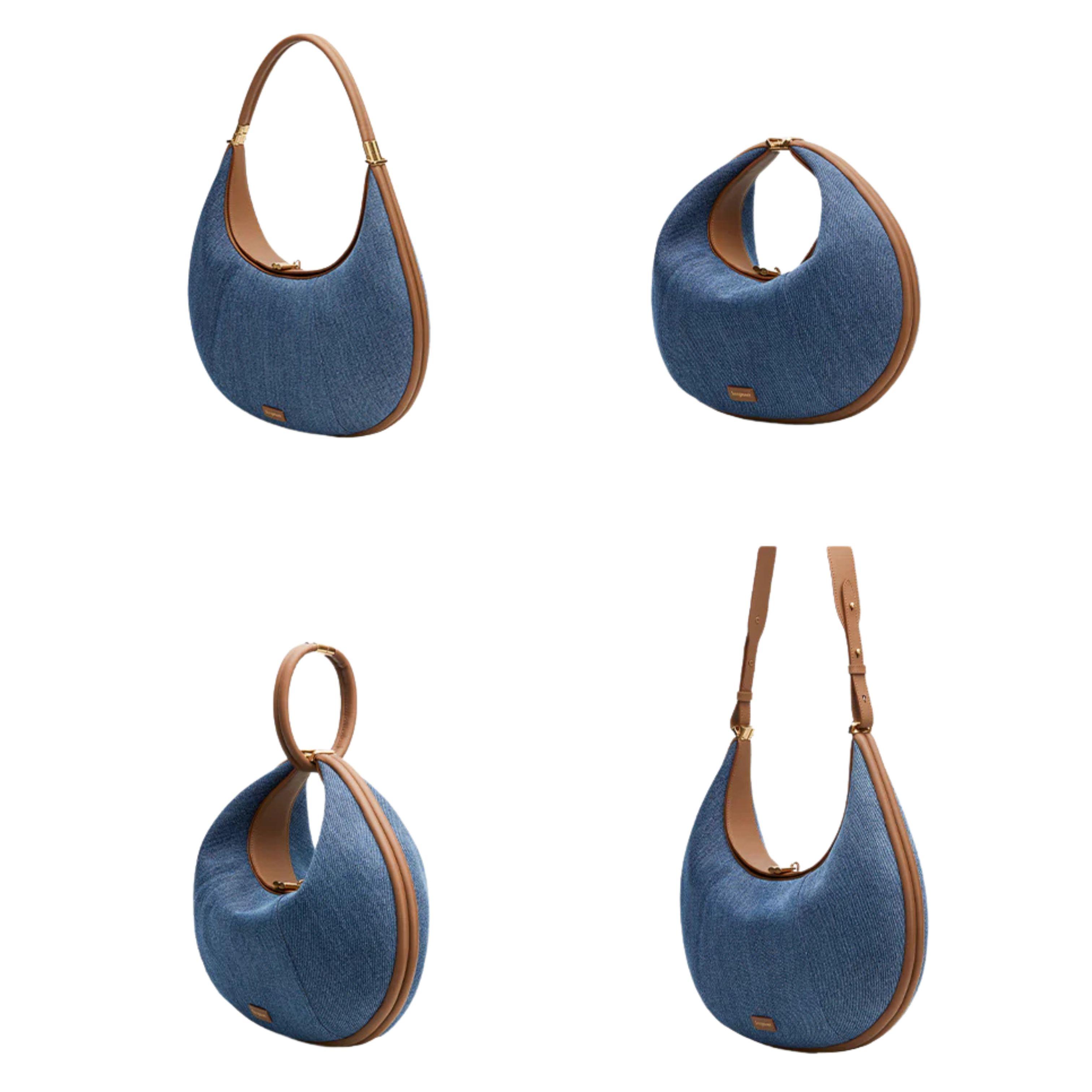 Denim Moon Bag & Crescent Bag with Leather Trim, Stylish & Durable