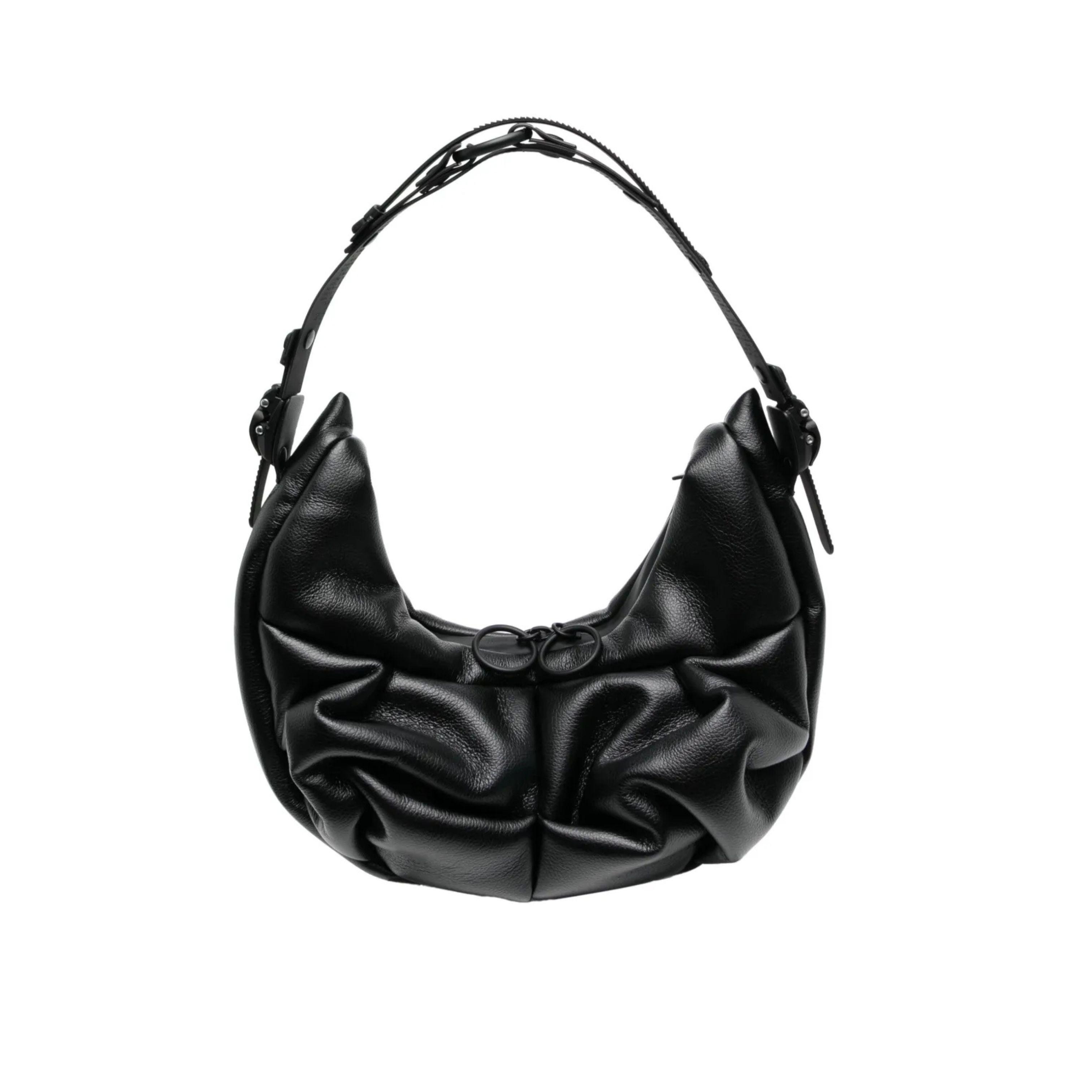 Custom Black Leather Ruched Moon Handbag – Tailored Design & Material Options