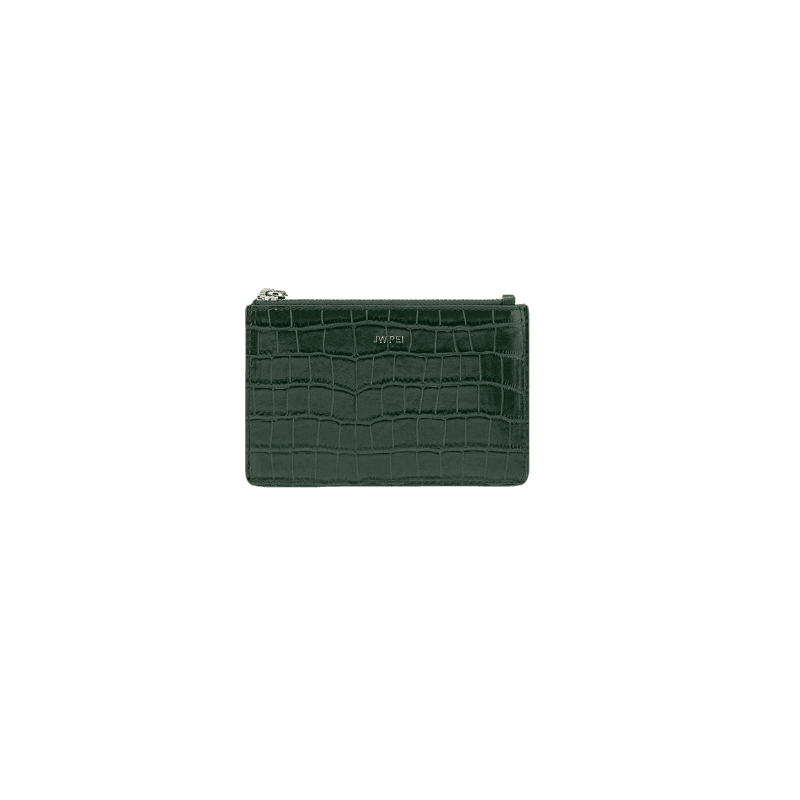 OEM ODM Zipped Card Holder Dark Green Croc | Xinzirain Leather Bag Manufacturer Clutch Bag Manufacturer