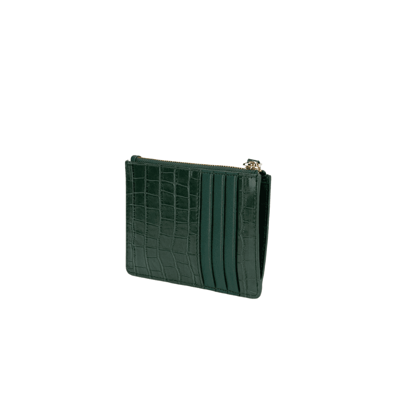 OEM ODM Zipped Card Holder Dark Green Croc | Xinzirain Leather Bag Manufacturer Clutch Bag Manufacturer