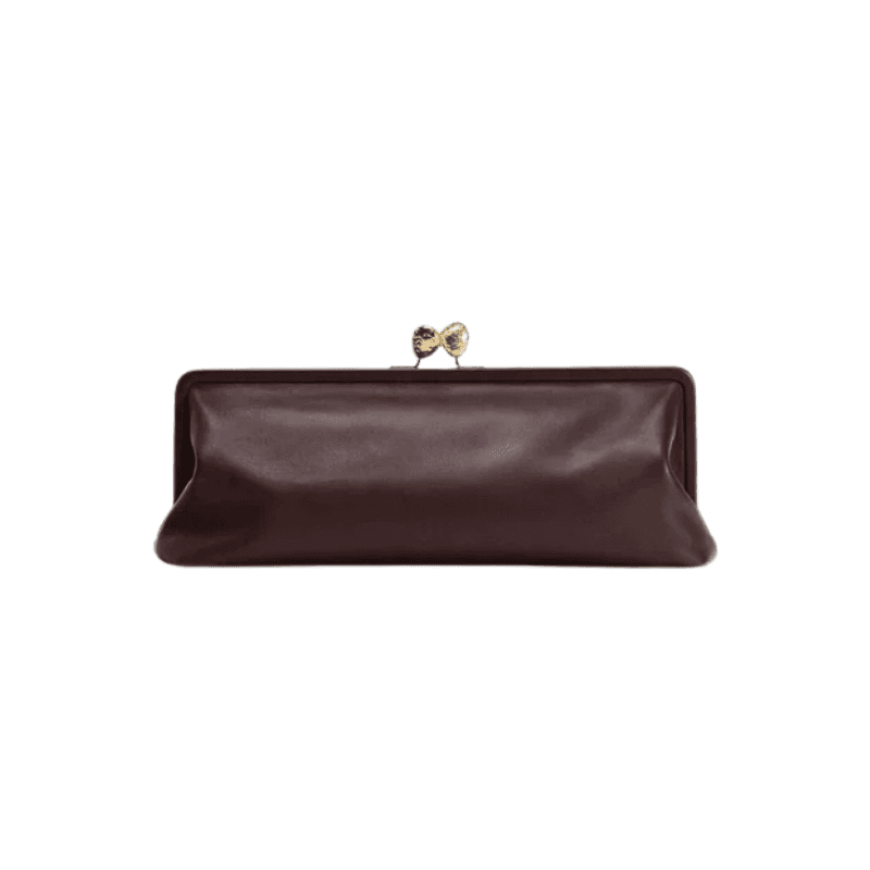 OEM ODM Elegant Deep Brown Leather Clutch with Gold Accent | Xinzirain Premier Clutch Bag Manufacturer Evening Bag Manufacturer