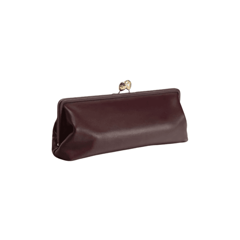 OEM ODM Elegant Deep Brown Leather Clutch with Gold Accent | Xinzirain Premier Clutch Bag Manufacturer Evening Bag Manufacturer