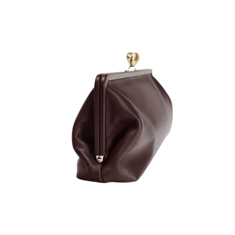 OEM ODM Elegant Deep Brown Leather Clutch with Gold Accent | Xinzirain Premier Clutch Bag Manufacturer Evening Bag Manufacturer