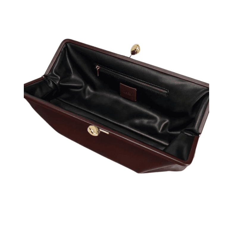 OEM ODM Elegant Deep Brown Leather Clutch with Gold Accent | Xinzirain Premier Clutch Bag Manufacturer Evening Bag Manufacturer