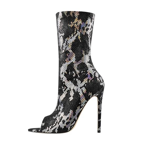 Open Toe Symphony Snake Stiletto High Heels Zipper Ankle Booties