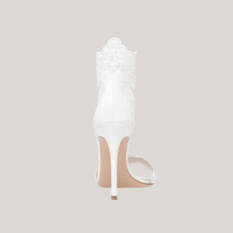 OEM White Lace Ankle-Tie Bridal High Heel Sandals 105mm | XINZIRAIN