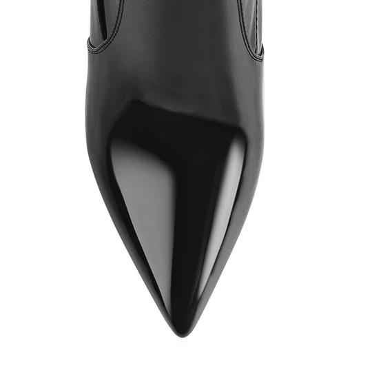 Black Pointed Toe Chunky Heels Ankle Boots