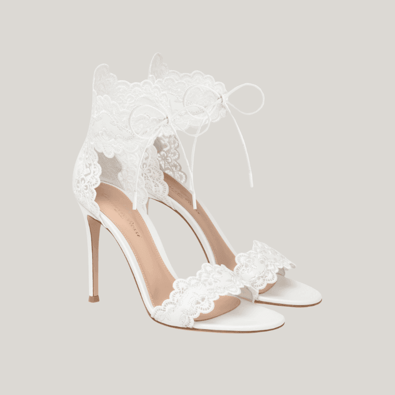 OEM White Lace Ankle-Tie Bridal High Heel Sandals 105mm | XINZIRAIN