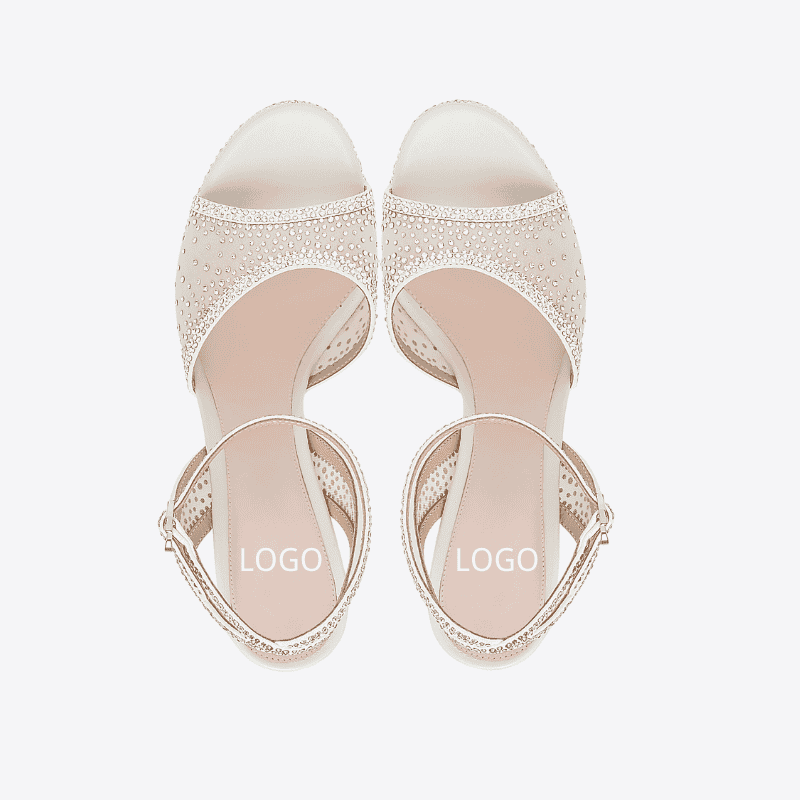 OEM White Crystal Bridal Platform Sandal 115mm | XINZIRAIN Factory