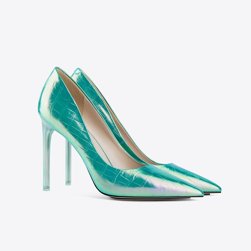 Spring new stone pattern patent leather metal heel pumps lady jelly sandals transparent shoes