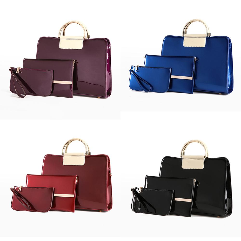 Hot selling low price OL bag classic 4 color 3-piece set wine pu leather women tote hand bag