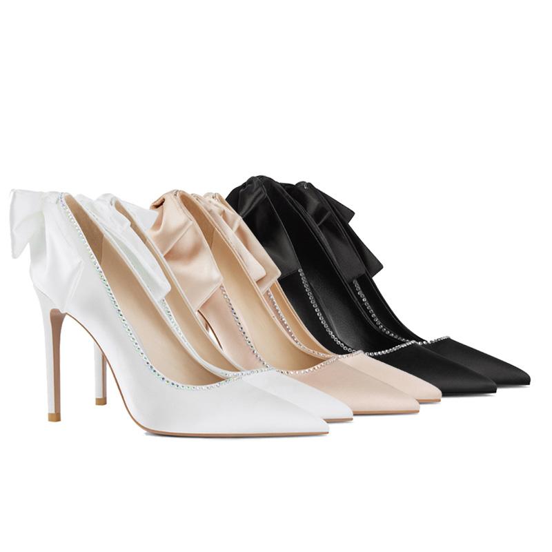 Spring New Gowns White Wedding Dress Bridal Shoes Silk Bow Stiletto Heels
