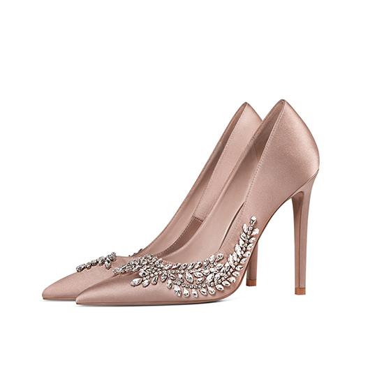 women rhinestone comfortable silk fabric luxury high heel pump women shoes for party