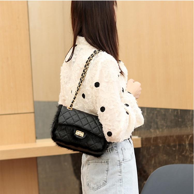 Cross body 2022 Autumn Winter PU Leather Fashion Argyle Shoulder Chain Bag Luxury Messenger Bags Crossbody with Mink Fur
