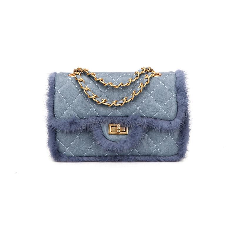 Cross body 2022 Autumn Winter PU Leather Fashion Argyle Shoulder Chain Bag Luxury Messenger Bags Crossbody with Mink Fur