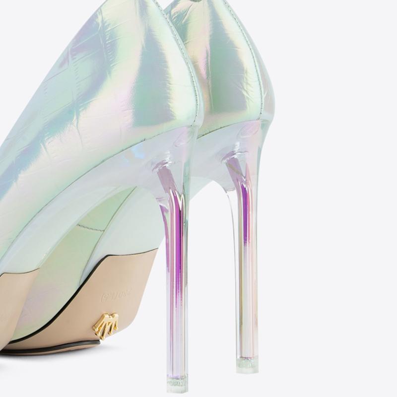 Spring new stone pattern patent leather metal heel pumps lady jelly sandals transparent shoes
