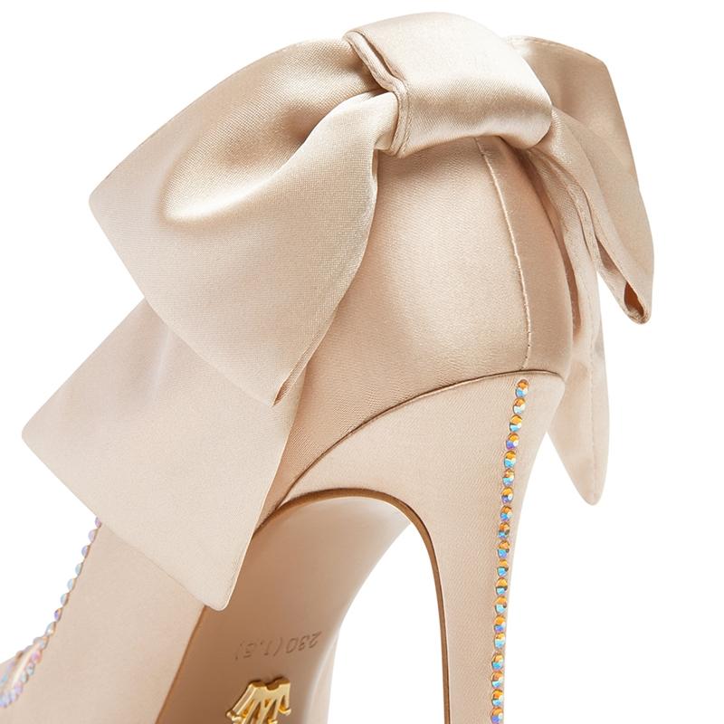 Spring New Gowns White Wedding Dress Bridal Shoes Silk Bow Stiletto Heels