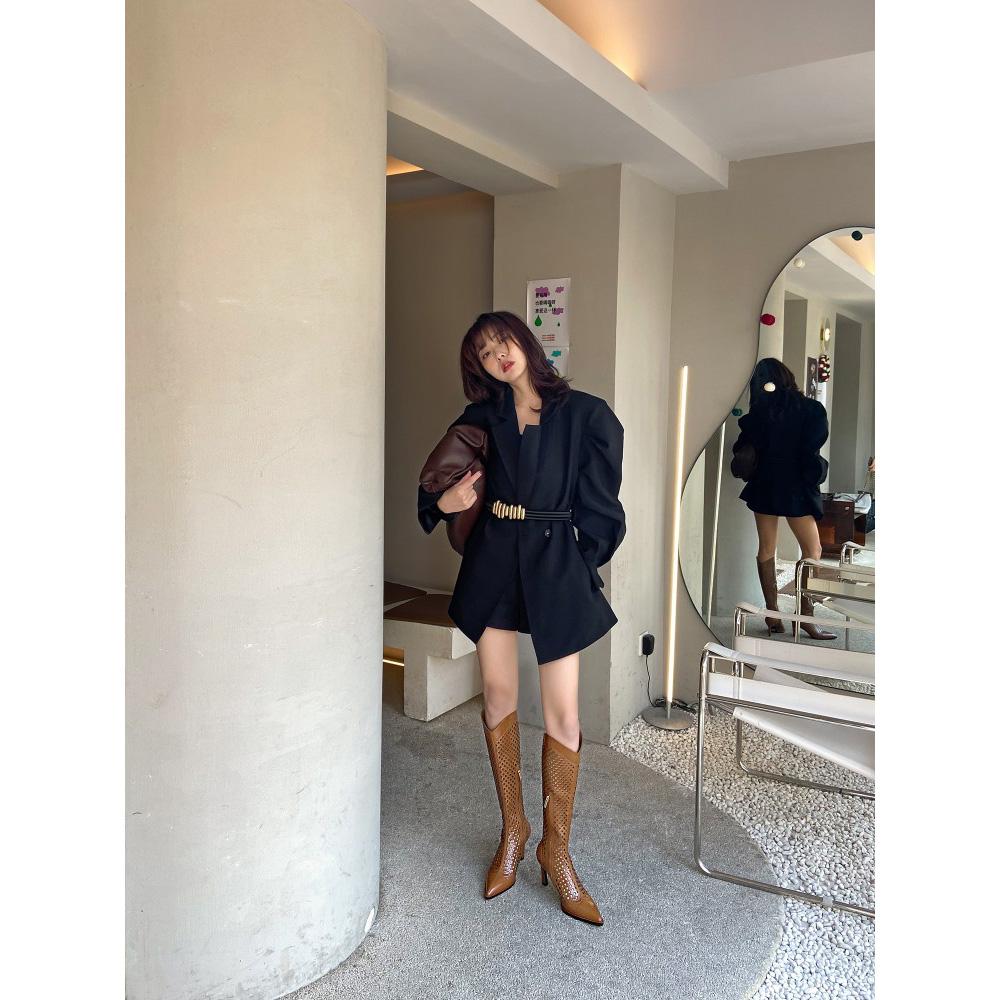 High quality knee high high heel hollow design girls woman summer boot