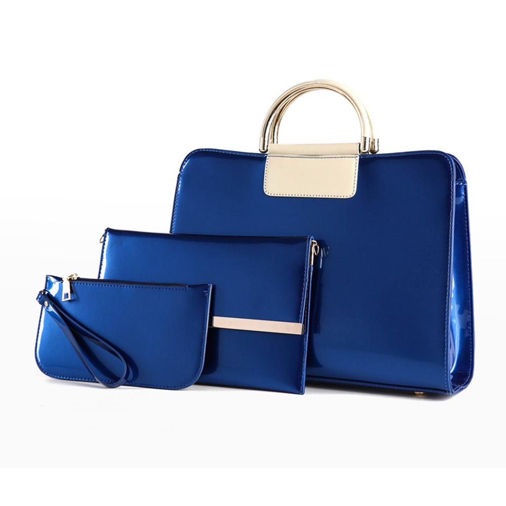 Hot selling low price OL bag classic 4 color 3-piece set wine pu leather women tote hand bag
