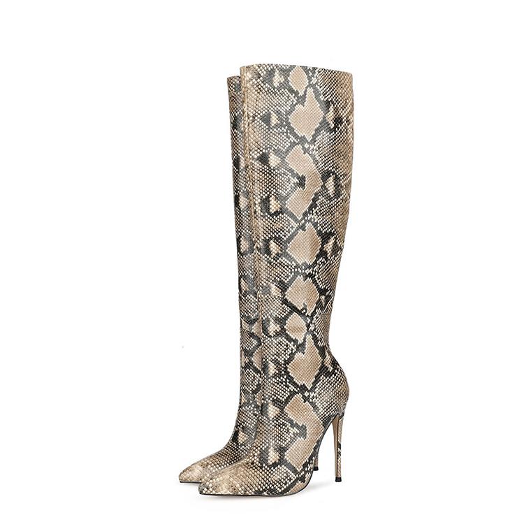 Custom Lady Shoes Knee High Heel Snakeskin Women Boots