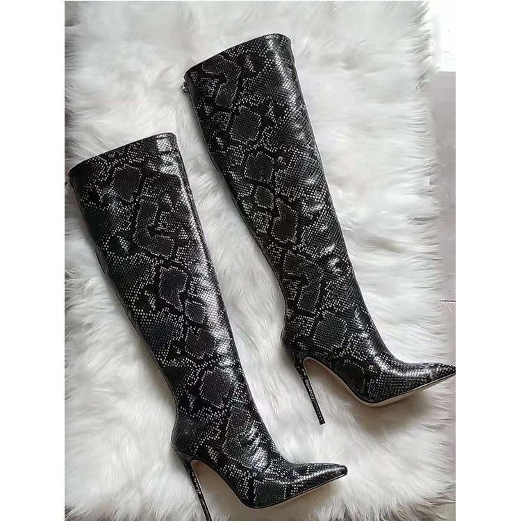 Custom Lady Shoes Knee High Heel Snakeskin Women Boots