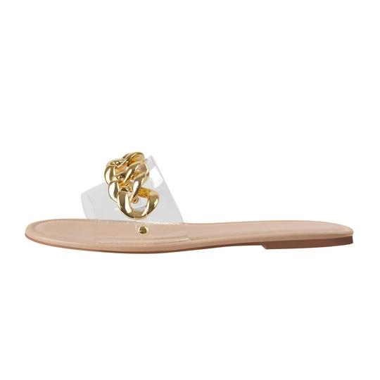 Metal Chain Clear Baby Pink Flat Sandals Mules