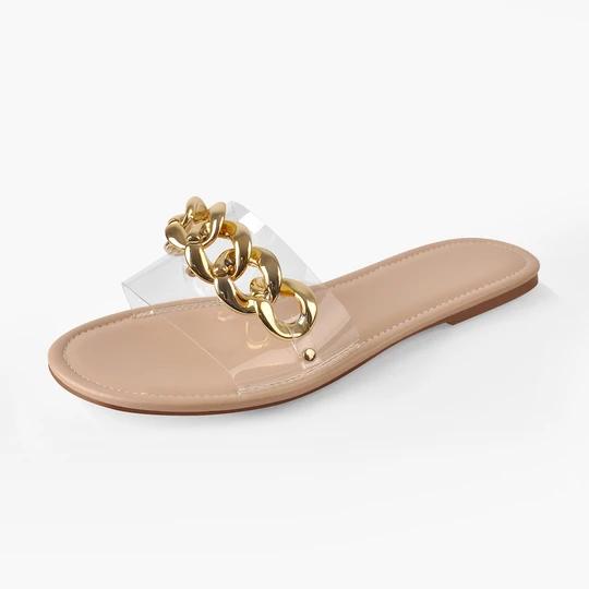 Metal Chain Clear Baby Pink Flat Sandals Mules