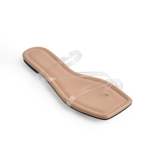 Clear Band transparent strap Flat Sandals Mules