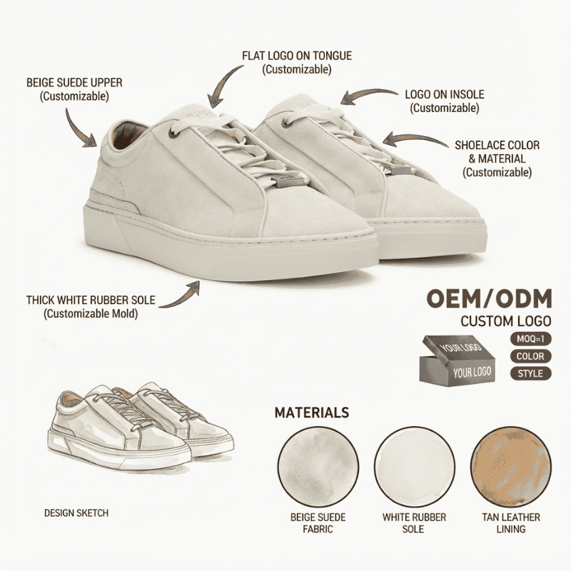 Suede Board Sneakers in Neutral Colors | XINZIRAIN Private Label