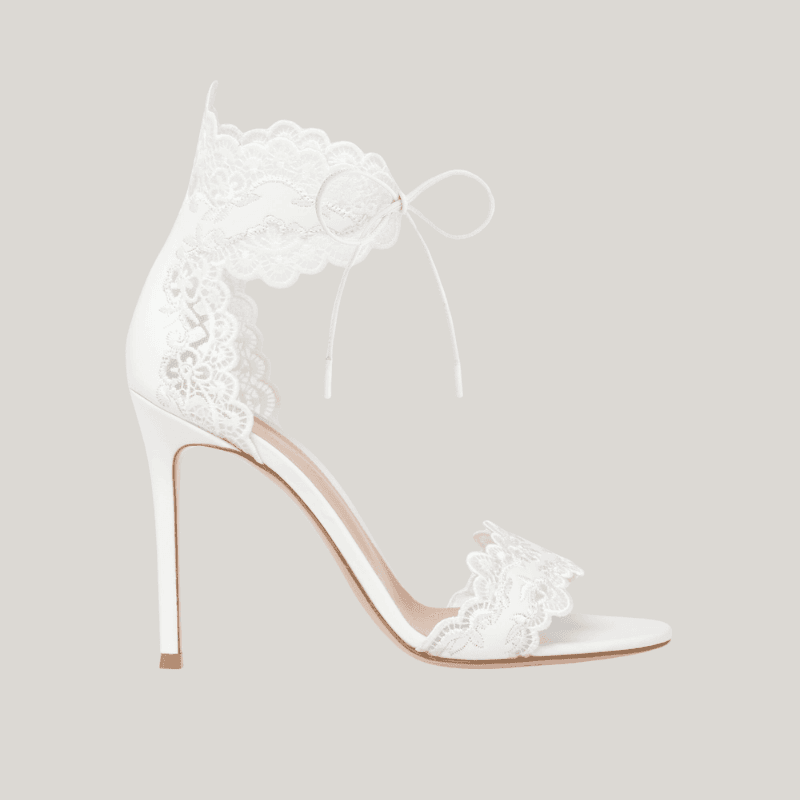 OEM White Lace Ankle-Tie Bridal High Heel Sandals 105mm | XINZIRAIN