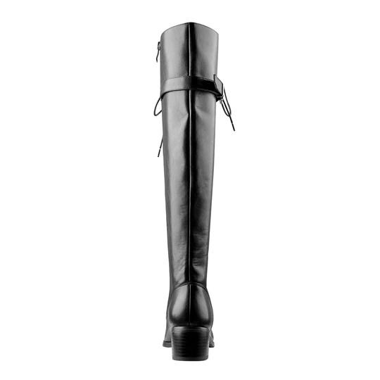 Round Toe Lace Up Sturdy Heel Side Zipper black Knee High Boots