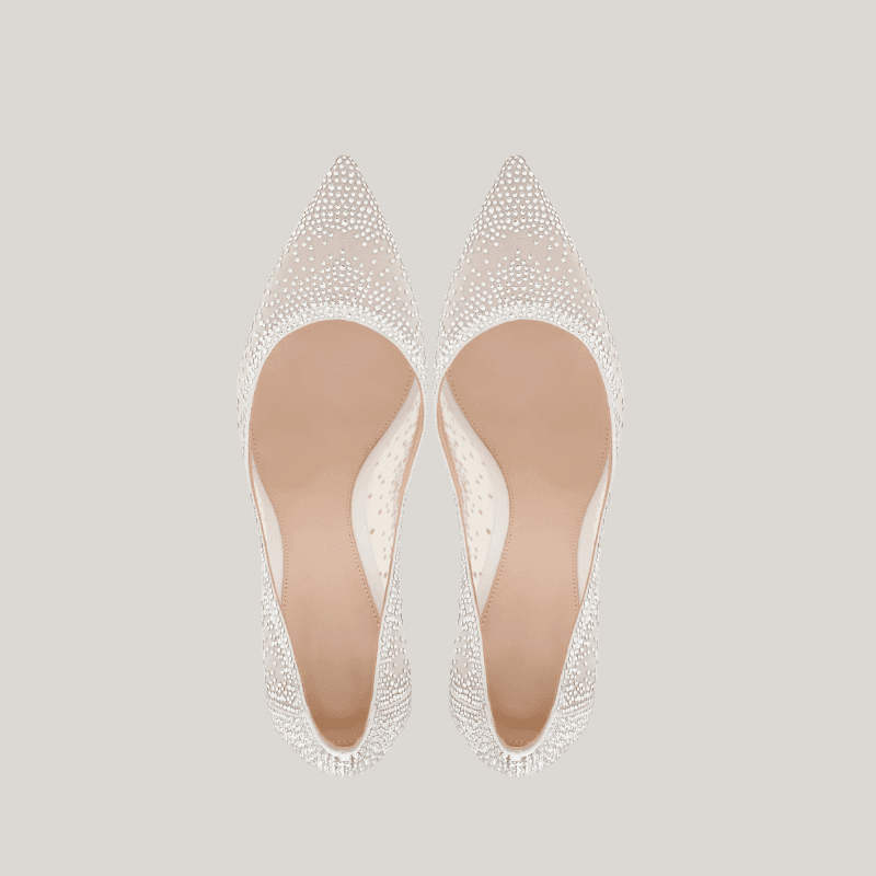 OEM White Organza Crystal Bridal Pumps 105mm | XINZIRAIN Manufacturer