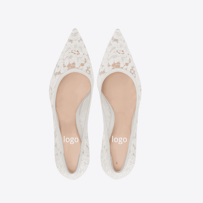 OEM White Lace Bridal Pointed-Toe Pumps 85mm | XINZIRAIN Manufacturer