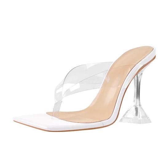 Silver Snake Print Square Toe Transparent Tapered High Heel Thong Sandals Custom Square Toe women heel sandals