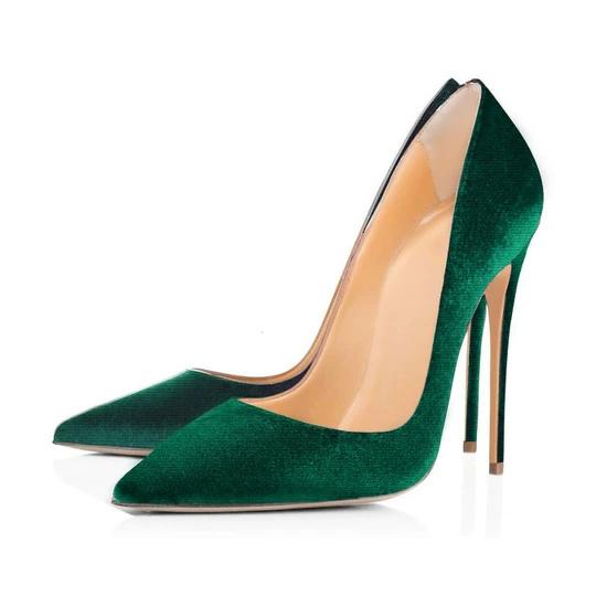 Retro Green Pointed Toe Pumps Classic Satin Stilettos