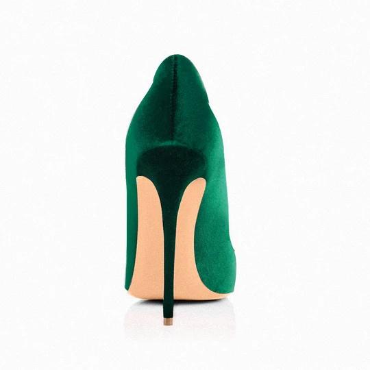 Retro Green Pointed Toe Pumps Classic Satin Stilettos