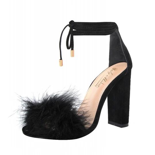 Fluffy Marabou Feather Gladiator Chunky High Heel Sandals