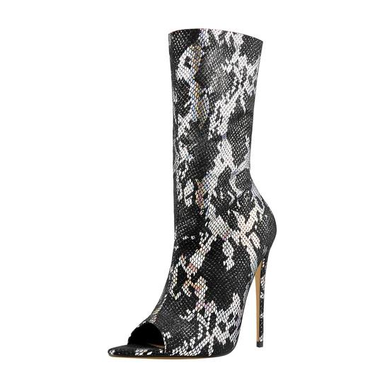 Open Toe Symphony Snake Stiletto High Heels Zipper Ankle Booties